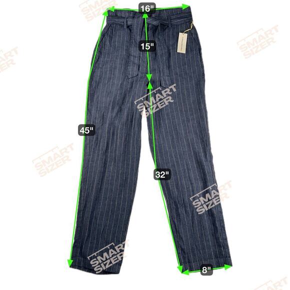 Catherine Malandrino 100% Linen Pinstripe High Rise Wide Leg Pants Blue Size 12 - Picture 6 of 9